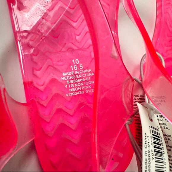 Old Navy Girl's Jelly Neon Pink Ankle Strap Flat Summer Sandals  Sz 10  NWT - Picture 4 of 8